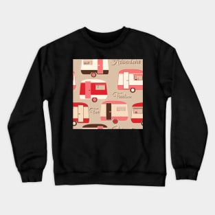 Repeat pattern of cute vintage caravans in retro colours pinks on beige Crewneck Sweatshirt